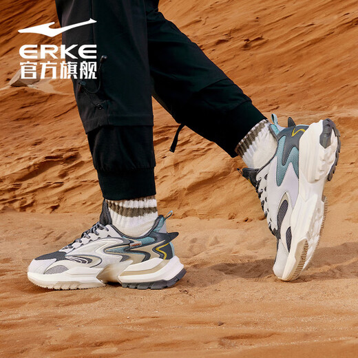 Hongxing Erke casual shoes men's rubber non-slip shock absorbing soft sole comfortable and versatile sports shoes men's shoes [Congjun] Carbon gray/Yunmu gray 42