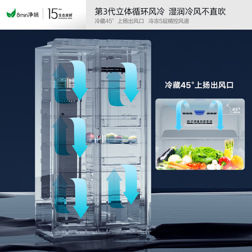 Konka 460 liter dual frequency conversion first-class energy efficiency ultra-thin air-cooled frost-free large capacity double-door household BCD-460WPEG5S home appliances national subsidy