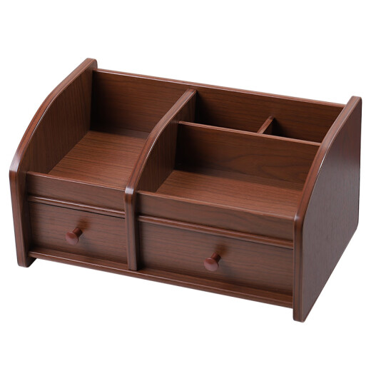 Huixing Stationery Creative Modern Simple Wooden Pen Holder Storage Box Living Room Tea Table Multi-functional Desktop Remote Control Storage Box Japanese Home Bedroom Drawer Cosmetic Jewelry Organizing Box Multi-drawer Cosmetic Storage (HX-1349 Walnut Grain)