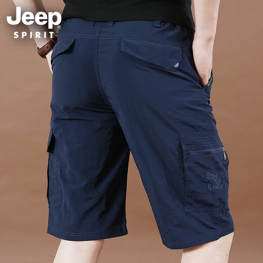 JEEP SPIRIT短裤男美式夏季工装薄五分裤中裤透气宽松运动多口袋沙滩大裤衩子 9856黑蓝色 XL