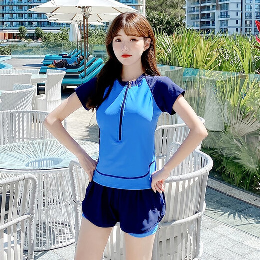 Yuke swimsuit female conservative student two-piece split belly-covering slimming swimsuit 2024 new sports hot spring swimsuit dark gray nose clip earplugs + flat swimming goggles M size recommended weight 88100Jin Jin is equal to 0.5 kg