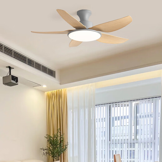 
Beautiful lamps and Guangdong Zhongshan lamps simple modern fan lamp restaurant chandeliers cream wood style dining room dining table fan chandeliers full spectrum 46-673A absorb black top dark wood grain leaves