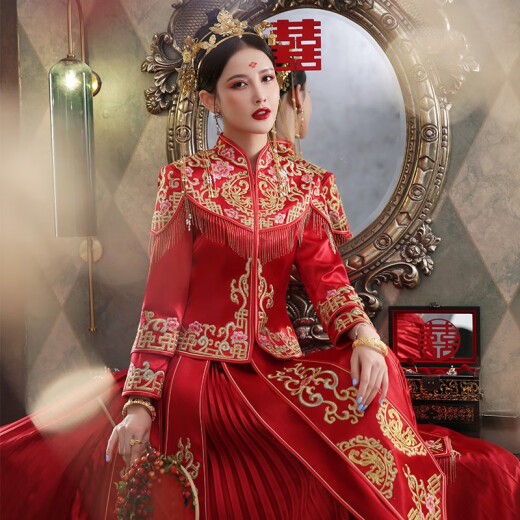 Longmanisi Xiuhe Clothing Bridal 2021 New Wedding Dress Ancient Hanfu Wedding Cheongsam Dragon and Phoenix Coat 043M
