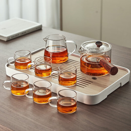 Yihutea (YIHUTEA) glass tea set teapot Kung Fu tea home reception teacup simple tea table office tea making complete tea set 8-piece set transparent pot 550ML + 6 cups + male cup
