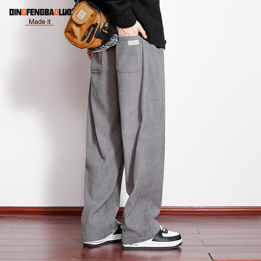 Dingfengbaoluo corduroy pants men's autumn casual pants American retro wide-leg loose large size HK9201 gray 3XL