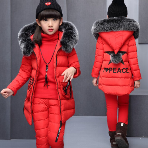 Taotian Cat Children's Clothing Girls Suit Autumn and Winter Three-piece Set 2020 New Girls Sports Velvet Thickened Suit Medium and Old Children's Winter Suit Jacket Girls Vest Pants Clothes Flush Red 150 (recommended height is around 140)