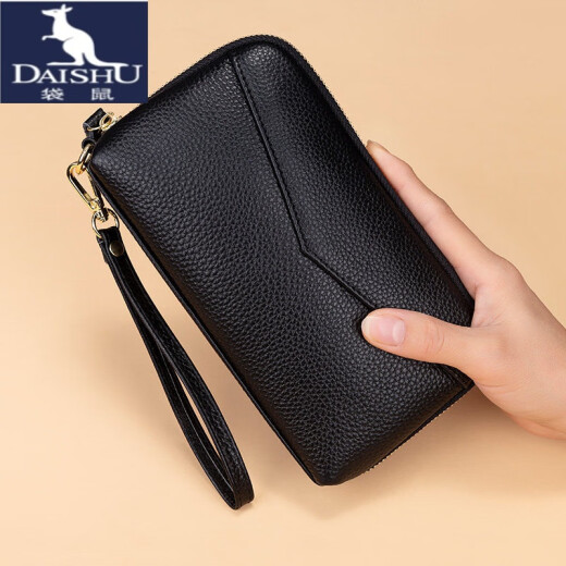 Kangaroo Wallet Women's Versatile Temperament First Layer Handbag Women's New Long Wallet Women's Large Capacity Women's Clutch Genuine Leather Clutch Black