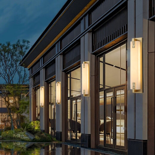 Tong Deng Hui new Chinese style all-copper outdoor waterproof wall lamp natural marble door on both sides of the courtyard villa garden lamp long wall lamp outdoor wall lamp copper color-Chinese knot 100cm