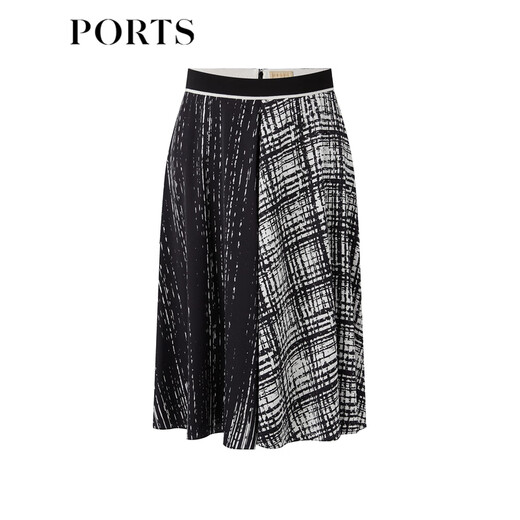 PORTS spring and summer new skirt pleated skirt LM8S028MPT031 black print M (6)