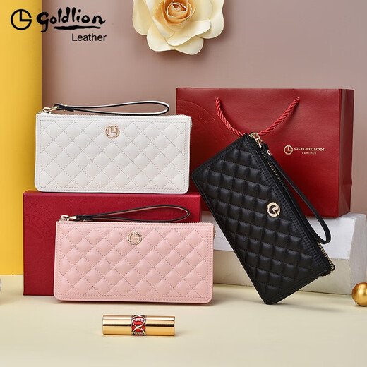 
Goldlion wallet women's 2025 new long leather mobile phone bag fashionable diamond handbag women's zipper large capacity clutch white [official authorization - one fake one and ten fines]