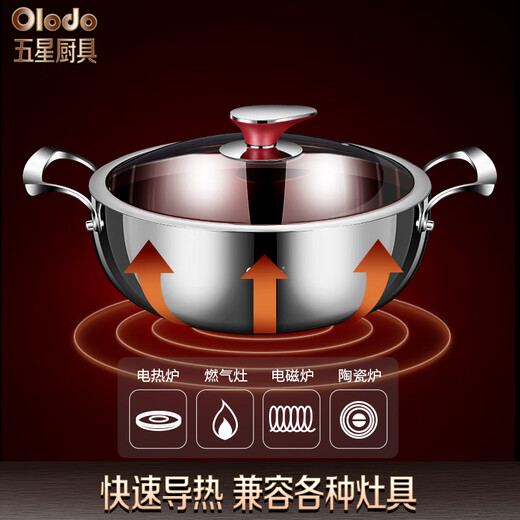 欧乐多（Olodo）德国316L不锈钢复底汤锅火锅涮锅家用大容量锅燃气灶电磁炉通用 316L不锈钢汤锅 贈手柄+汤勺 26cm