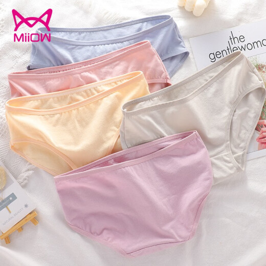 MiiOW 5-pack cotton underwear for women solid color simple breathable elastic mid-low waist women's briefs week pants N18215 color 5-pack L