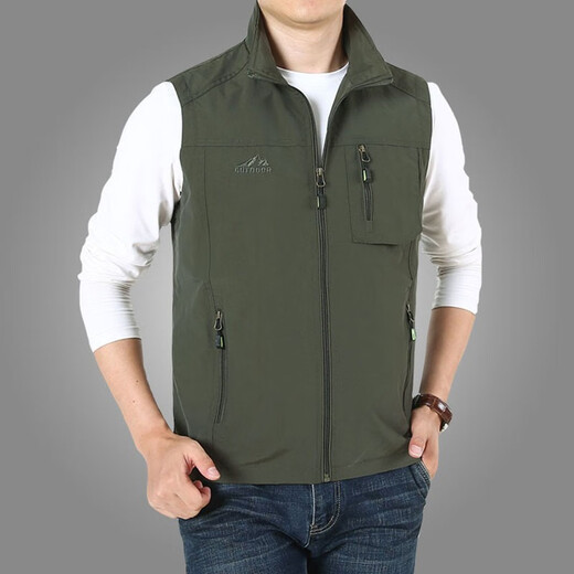 JP男士薄款马甲立领速干背心休闲外套9901 军绿色 L(适合125斤-140斤)