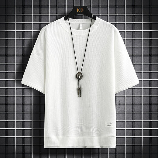 Yao Qu Waffle T-shirt à manches courtes à manches à manches de glace pour glace d'été Men de l'été T-shirt à mi-manche à cinq pièces Top 3880 Orange 170 / L
