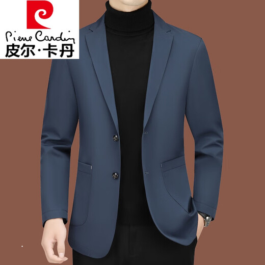 皮尔卡丹高档休闲西装男新款男士西服中年单西春秋外套修身爸爸上衣 藏蓝ZJ9889 195/4XL