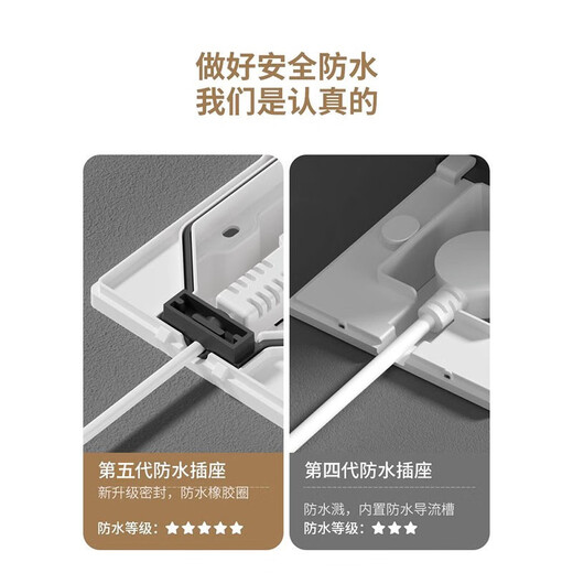 国际电工86型家用超薄隐藏插座内凹嵌入式面板冰箱电源卫生间防水溅插座 五孔10A【密封超薄】-黑透