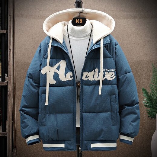 柏乐迪（BAILEDI）初高中学生12冬装帅气棉衣外套13胖男孩羽绒棉服15岁大童加厚棉袄 6627蓝色（加厚） 170 XL（ 建议体重120-140斤左右）