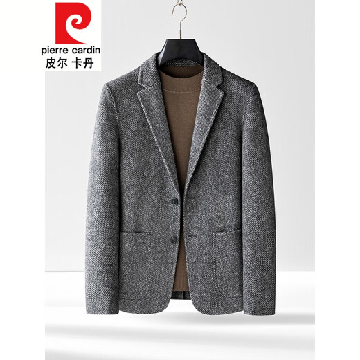 Pierre Cardin Elegant Gentleman Herbst Dicke Fischgrätenwolle doppelseitiger Anzug Herrengeschäft Casual Blazer Gray 3xl 56