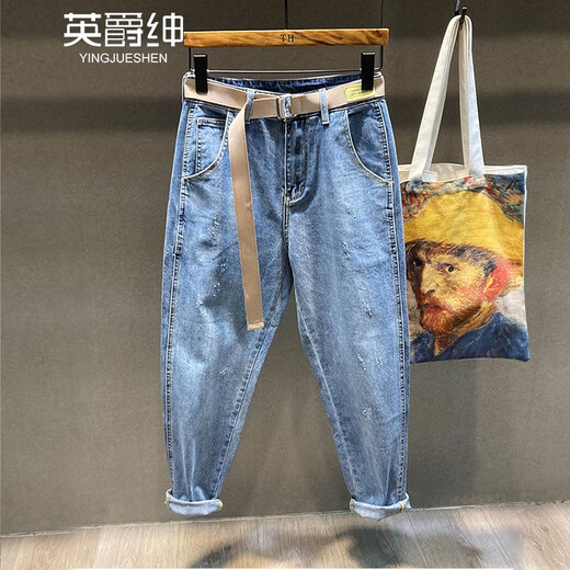 英爵绅（YINGJUESHEN） 新款高档弹力复古春夏百搭萝卜牛仔裤男宽松裤子男老爹哈伦裤潮 浅蓝色806-3 34