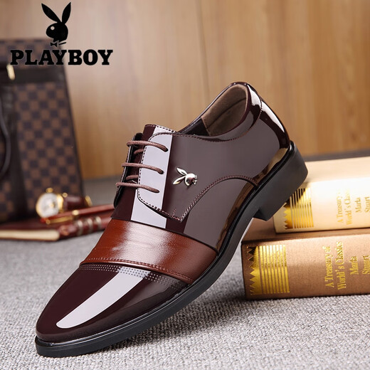 
Playboy (PLAYBOY ICON) Playboy leather shoes for men new style business formal wear men pointed toe lace-up wedding groom men's shoes for men casual h9928 black height increase 43