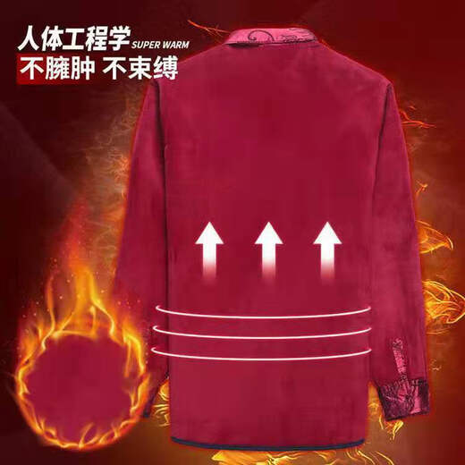 GTYUWVG薄款/加绒中年男士长袖衬衫本命年红装加绒花衬衣保暖上衣1697 酒红色加绒加厚 35 170/88A 115 -1斤