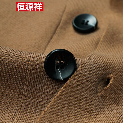 Hengyuanxiang spring and autumn wool casual jacket for men V-neck solid color knitted cardigan versatile middle-aged and young sweater men's outerwear camel XL 175