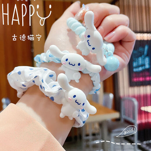 Songchuang Mengyu's new hair band for cute girls and cinnamon dogs, sweet headband, bestie bracelet, small rubber band leather case, 3 pieces (polka dots + small intestine ring + phone cord)