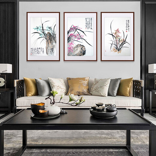 Hanao famous hand-painted Chinese ink ink orchid entrance decoration painting restaurant hanging painting corridor aisle wall mural vertical version orchid c style, framed with solid wood frame 70*50cm