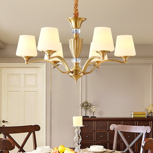 MUTING Wohnzimmer-Kronleuchter im amerikanischen Stil, komplett aus Kupfer, moderne, einfache Atmosphäre, Restaurant, Schlafzimmer, Retro-Licht, Luxus-Lampenkombination, komplettes Hauspaket, komplett aus Kupfer, 6193-6 Köpfe (anwendbar für 12–18)