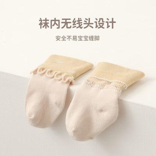 Nanlu baby girl socks, autumn and winter baby socks, Korean style lace socks, wide mouth newborn loose mouth socks, boneless baby socks that do not tighten the legs, mixed color 4 pairs, XS size, 0-4 months (recommended foot length 7-9cm)