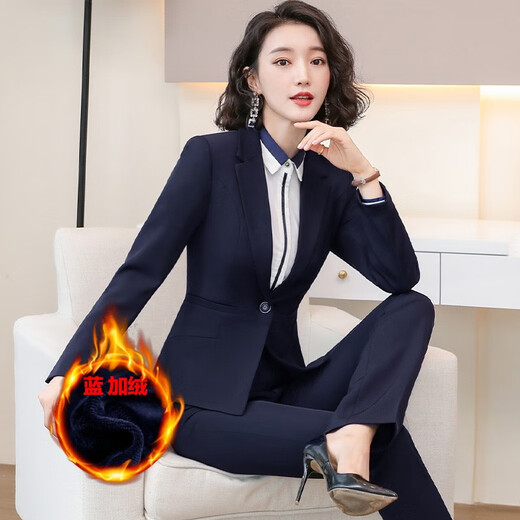 Chenfu thickened velvet blazer women's business professional formal suit commuting administrative workwear sales temperament work clothes single velvet black jacket XL recommended 110-120Jin Jin equals 0.5 kg