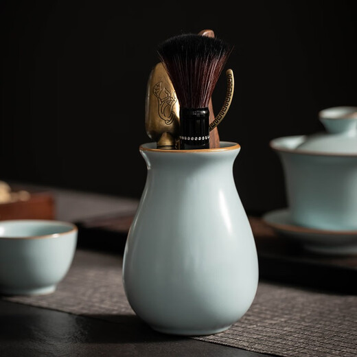 Porcelain brand tea set Ru Kiln Tea Ceremony Six Gentlemen Opening Tea Cistern Teaspoon Tea Needle Tea Clamp Washing Pen Household Tea Set Accessories Tianqing Ru Kiln <Tea Ceremony Six Gentlemen>