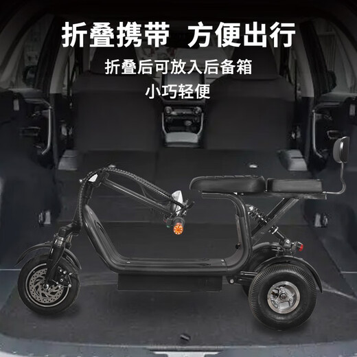 Biwit Electric Tricycle Small Leisure Folding Adult Lady Elderly Pickup Children Battery Car Scooter New Generation Knight Black Remote Start 48V12A Lead Battery 100 Miles/Double Brake Shock Absorption