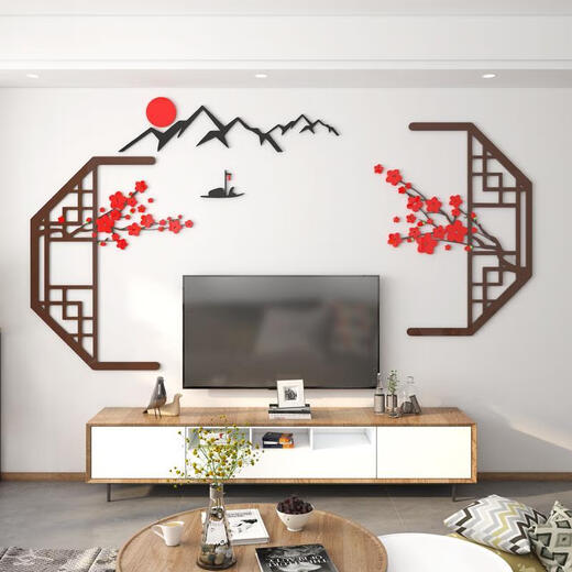 Spring and autumn harvest TV wall decoration high-end Chinese warm TV background wall stickers wall stickers decoration self-adhesive wall painting 3D 1355 super large
