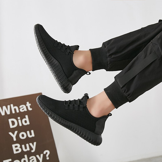 Huili men's shoes for spring and summer low-top men's mesh shoes breathable mesh running shoes travel sports casual shoes WXY-6199 all black 41