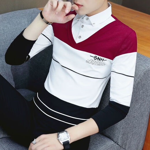 
Commander Bear lapel sweatshirt with velvet/no velvet spring and autumn collared long-sleeved T-shirt men's shirt collar fake two-piece base shirt youth velvet 6627 blue 11XL m recommended 90-110Jin [Jin equals 0.5 kg]