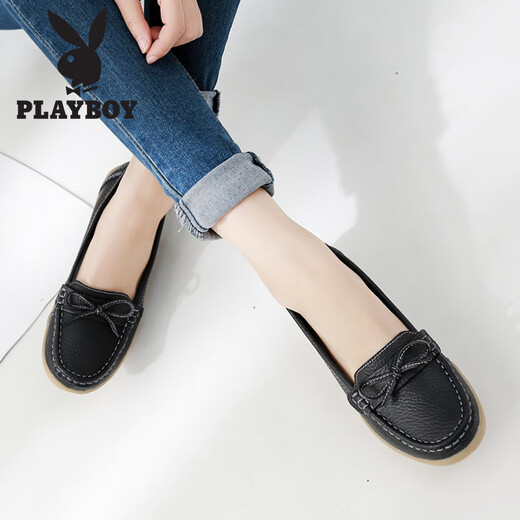 Playboy (Playboy) Damenschuhe Herbst Herbst bequeme Soft alleinige Schuhe Frauen Mode Krankenschwester kleine Lederschuhe Frauen Freizeitschuhe Frauen 1615 Schwarz 38