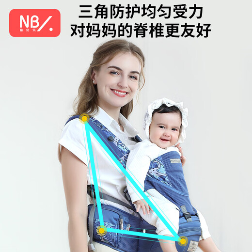 纽贝乐腰凳新生婴儿背带前后两用0-36个月抱娃神器横抱式多功能宝宝坐凳 纳塞西蓝【至尊款，0-3岁适用】