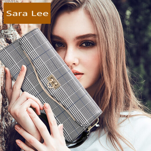 SaraLee Brand Clutch Bag 2020 New Women's Bag Cowhide Handbag Women's Genuine Leather Plaid Clutch Bag One Shoulder Crossbody Chain Small Bag Plaid Blue