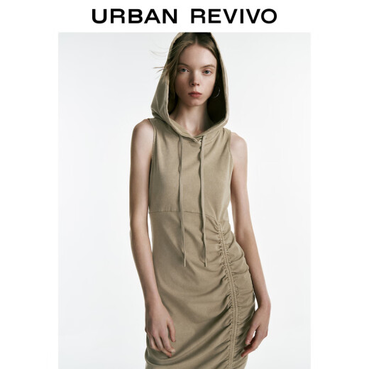 UR autumn new women's European and American style high street casual pleated hooded treasure dress UWL730004 Khaki L