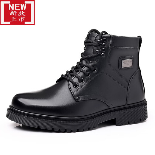 Winter Army hooked cotton leather shoes genuine leather men's velvet leather shoes fur shoes 3513 cruiser military hook men's cotton shoes genuine leather men's boots wool winter Martin boots military hooked boots genuine leather cowhide men's high top 3519-1 black wool style 38
