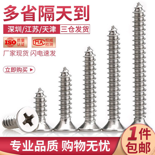 Bairite 304 stainless steel countersunk head self-tapping screws cross flat head self-tapping screws extended wood nails dry wall nails GB846 M4*60 30 pieces