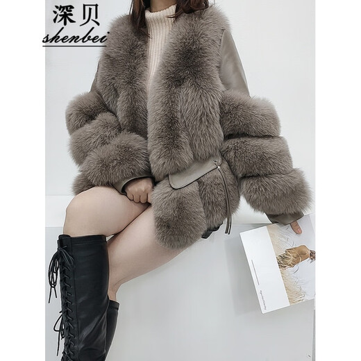 深贝（shenbei） 整皮狐狸毛皮草外套女皮毛一体绵羊皮鹅绒服冬季保暖时尚 B693 摩卡色（鹅绒内胆） S （90-100斤）
