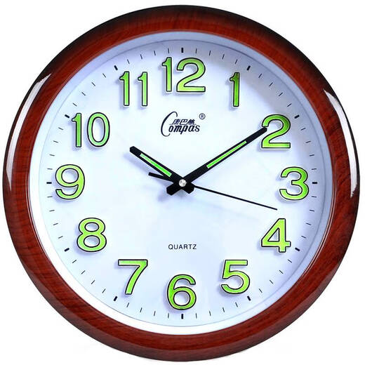 Combas clean sound clock quartz clock home ultra-clean sound wall clock living room bedroom wall hanging decorative art clock watch wood grain white luminous model 38 cm diameter 38 cm