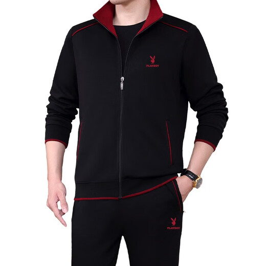 Playboy Sports-Anzug Herren-Herren-Set Frühling und Herbst neuer Dad-Anzug großer Größe mittleren und älteren Gelegenheits-Running-Sportanzugs 3937 Black [Frühlings- und Herbst-Drei-teiliger Set] 3xl [Vorgeschlagen 161-180jin [Jin entspricht etwa 0,5 kg]]