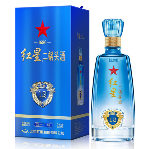 Red Star Erguotou wine, refreshing fragrance type liquor, blue box 12 (pure grain brew) 43 degrees, 500ml*1 bottle, single bottle gift box