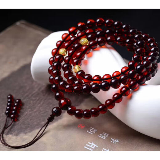 Burmese blood amber 108 beads beeswax bracelet raw stone bracelet for men and women amber bracelet necklace 6mm108