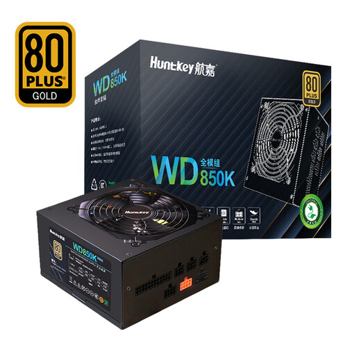 Huntkey WD850K Vollmodul Goldmedaille 850W Computer Stromversorgung (80plus Goldmedaille/Einzelkanal 70.8a/natives PCIE5.0/Vollspannung/LLC+SR+DC-DC)