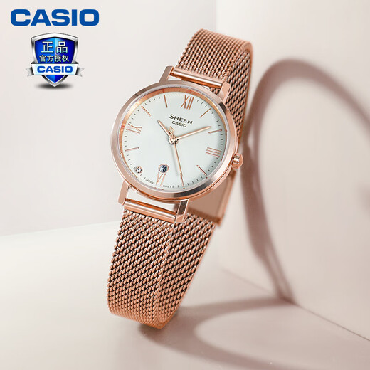 Casio (CASIO) women's watch sheen series steel band peach gold sapphire mirror quartz Japanese and Korean watch student gift for girlfriend SHE-4540CGM-4A+ four-leaf clover gift box