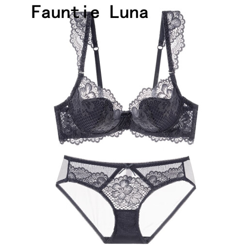 FauntieLuna lace thin shoulder bra sexy small chest gathered wide shoulder strap underwear set women's bra summer black bra + panties 70A